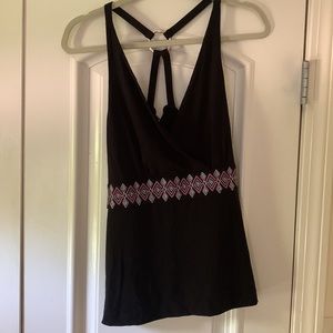 White House Black Market Embroidered WB Black Date Top SZ L